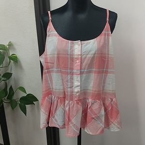 Peach and cream spaghetti tank with ruffle bottom